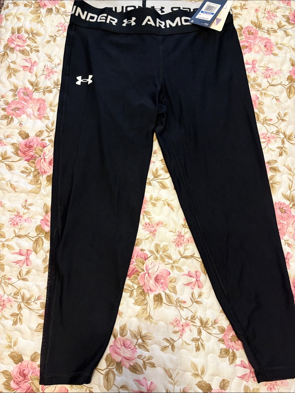 Girls Under Armour Black Performance Compression Leggings with White Logo